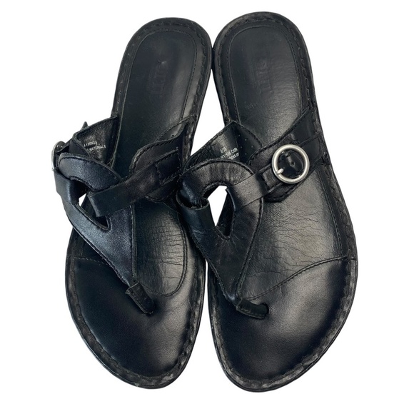 BORN Sandal Womens Thong Open Toe Slip On Casual Leather in Black Size 8 (39) - Picture 1 of 7
